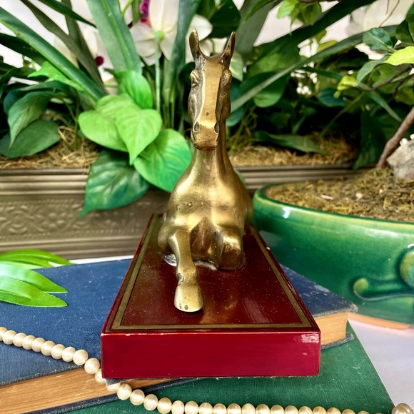 Brass Horse Statue Mounted to Wood Base - Picture 10 of 10